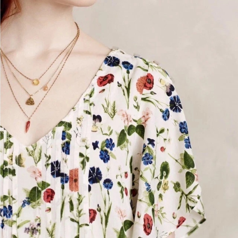 Anthropologie Maeve Fluttered Maya Strawberries Roses Floral Blouse - Picture 3 of 9